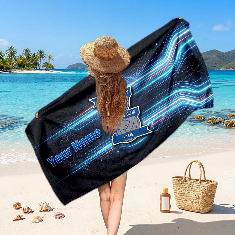BIRMINGHAM CITY Benutzerdefiniertes Strandtuch, Personalisierter Name Text Druck, Fußball Logo Weiches Schnelltrocknendes Handtuch Urlaubsgeschenk