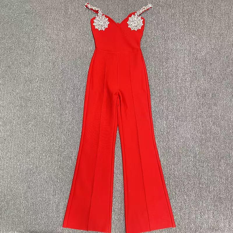 European Style 2025 Winter Beaded Round Neck Slim Fit Dress S красный