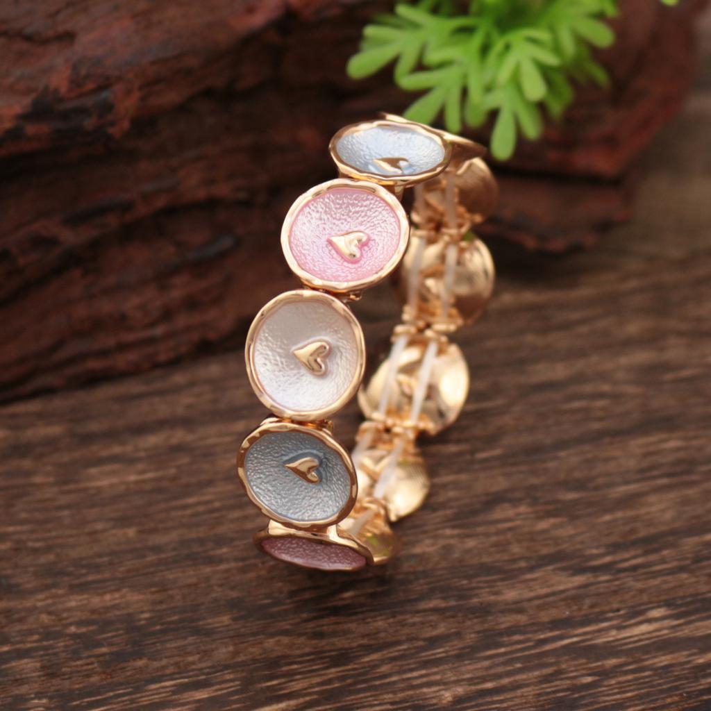 Enamel Color Round Love Elastic Bracelet, High-end Women's Versatile Heart-shaped Alloy Bracelet