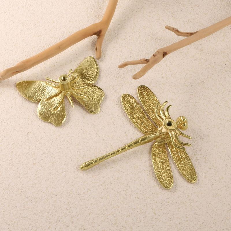 Retro Butterfly/Dragonfly Brass Handle Furniture Hardware Vintage Cabinet Door Knobs Single Hole Gold Wardrobe Drawer Pulls