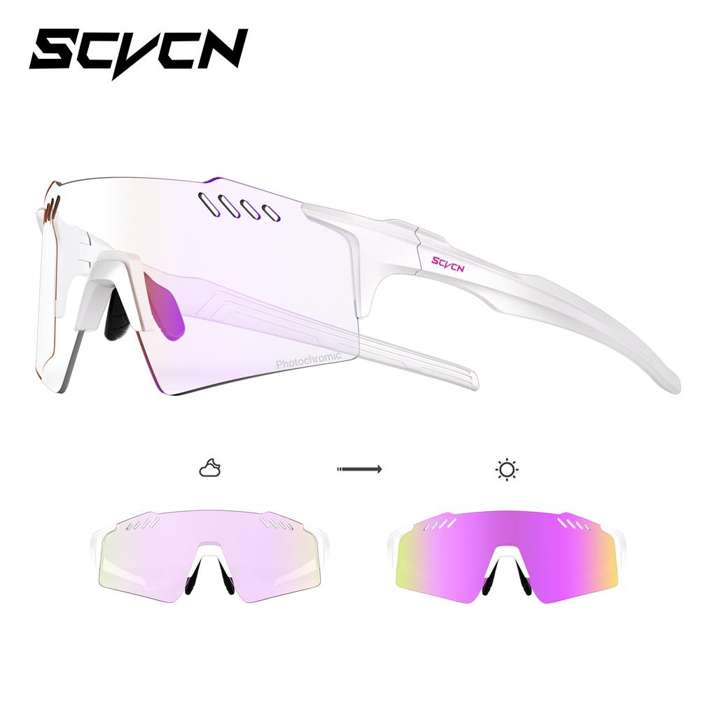 SCVCN Photochromic Hiking Eyewear Fashion Rimless Cycling Glasss Sports Running Sunglasses for Men Goggles Mtb Bicycle 1 Lens