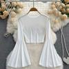 Hotsweet Elegance Casual Fashion Flaneled Sleeve Short O-Neck Slim T-shirt and Halenky Top Letní Podzimní Oblečení Pro Ženy Základní