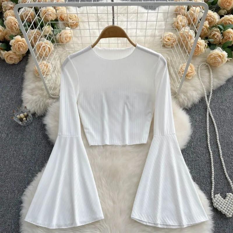 Hotsweet Elegance Casual Fashion Flaneled Sleeve Short O-Neck Slim T-shirt and Halenky Top Letní Podzimní Oblečení Pro Ženy Základní