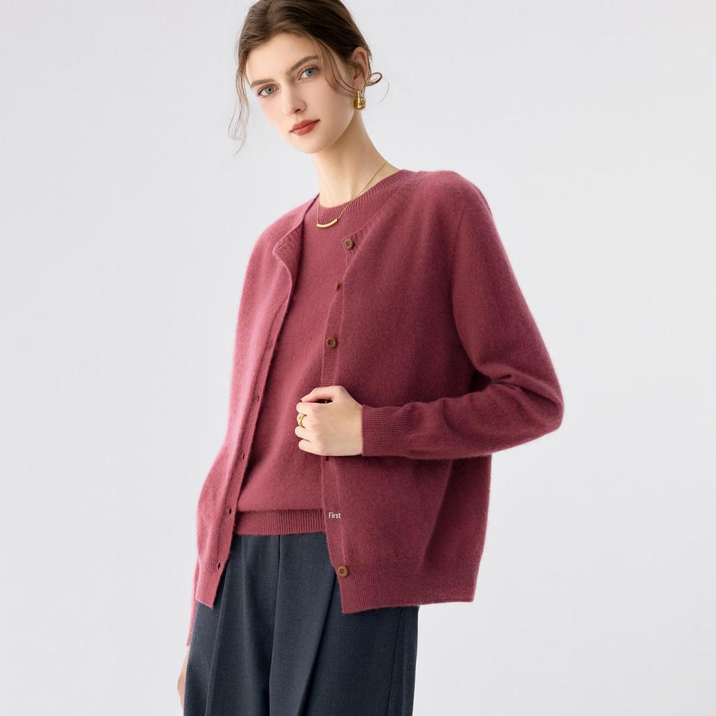 Cashmere Autumn/Winter Women's Round Neck Buttoned Cardigan