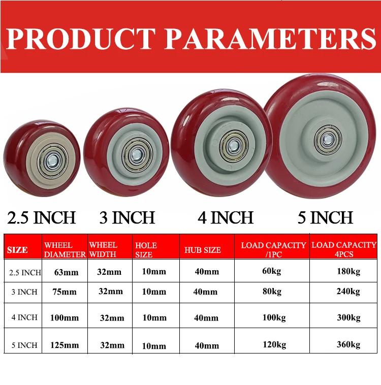 3/4/5 inç Geniş Tekerlekler Teker Ağır Hizmet PVC Mobilya Donanımları Taşıma Arabası Endüstriyel Makine Evrensel Taşıma