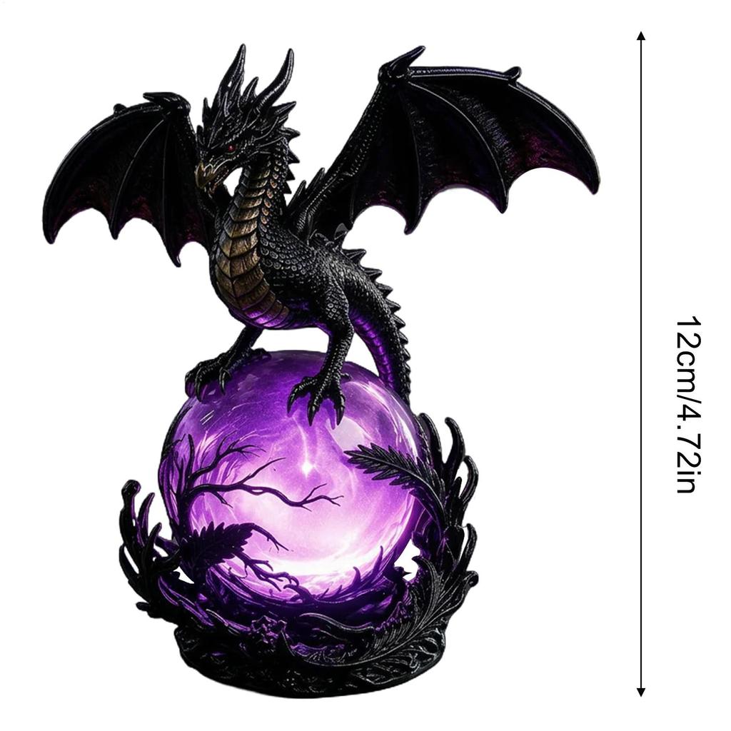 Dragon Figurine Gothic Resin Sculpture with Ball Dragon Statues Figurines for Yard Outside Porch Backyard Halloween Night Home