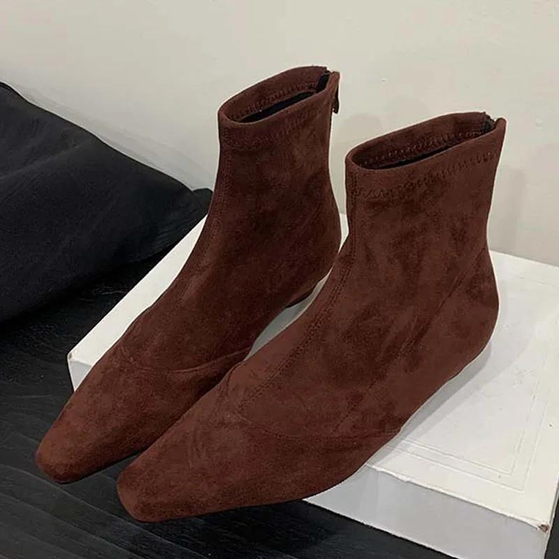 Eilyken Jesień Zima Moda Szpiczasty Nosek Damskie Botki do Kostki Zapinane na Zamek Punk Niskie Obcasy Casualowe Buty Bankietowe