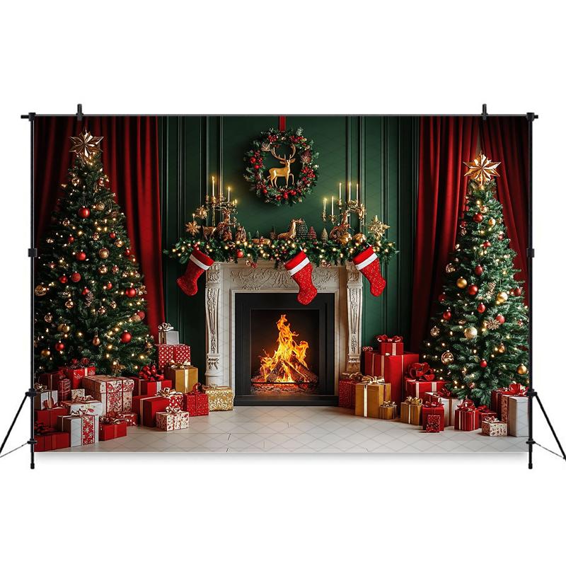 Mocsicka Christmas Photography Background Home Decoration Family Photo Backdrop Room Xmas Tree Fireplace Pattern Shooting Banner