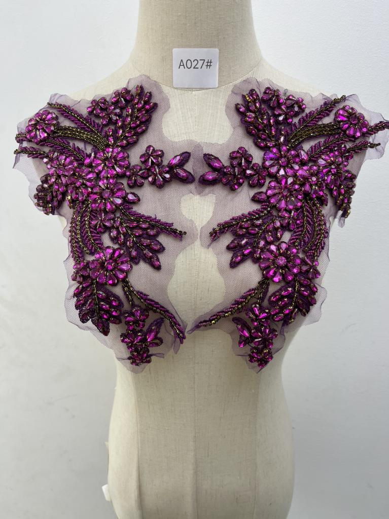 Colored Rhinestone Embroidered Beaded 3D Diamond Flower Patch for Hat & Clothing PVC Iron Lace Applique Sequins