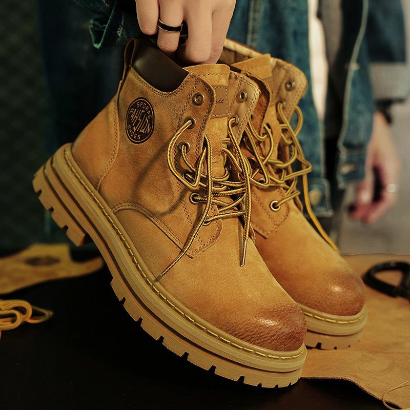2024 Autumn/Winter High-Top Pigskin Martin Boots - Thick Sole Heightening Desert Style for Couples
