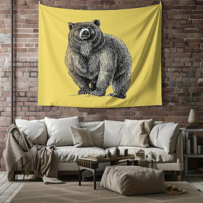 Rustic Bear Tapestry Mountain Forest Animal Wall Hanging Nature Home Decor Vintage Wildlife Tapestry Room Divider Aesthetic Dorm