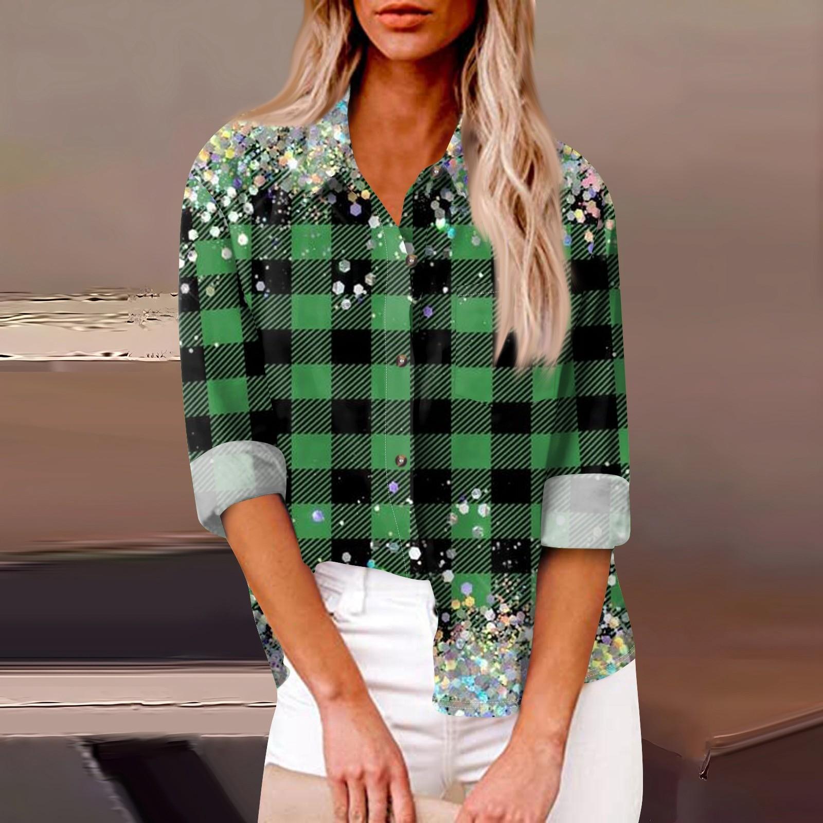 Женская свободная повседневная рубашка с длинными рукавами и рождественским принтом — фото 8