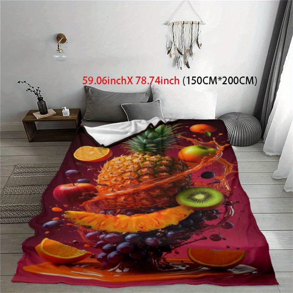 Tropical Fruit Pattern Flannel Blanket - for Beds, Sofas, Offices, Travel, Decorating, Chairs, and As a Holiday Gift for Friends