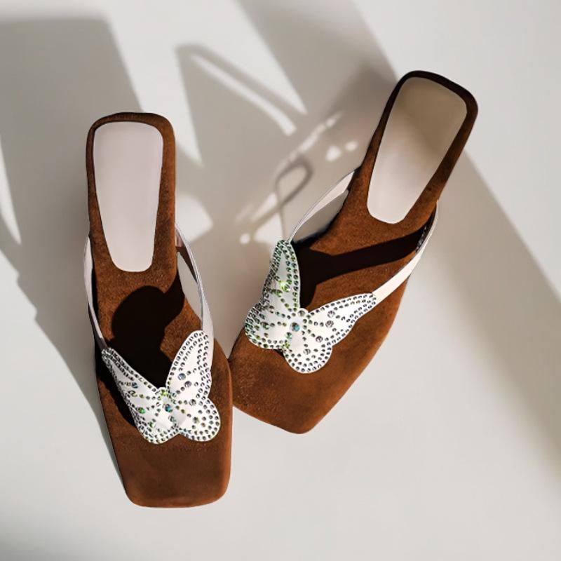 

2025 summer outer wear with skirt, wedge heel slippers, women s rhinestone bow, toe sandals, fashionable and versatile temperament sandals 35