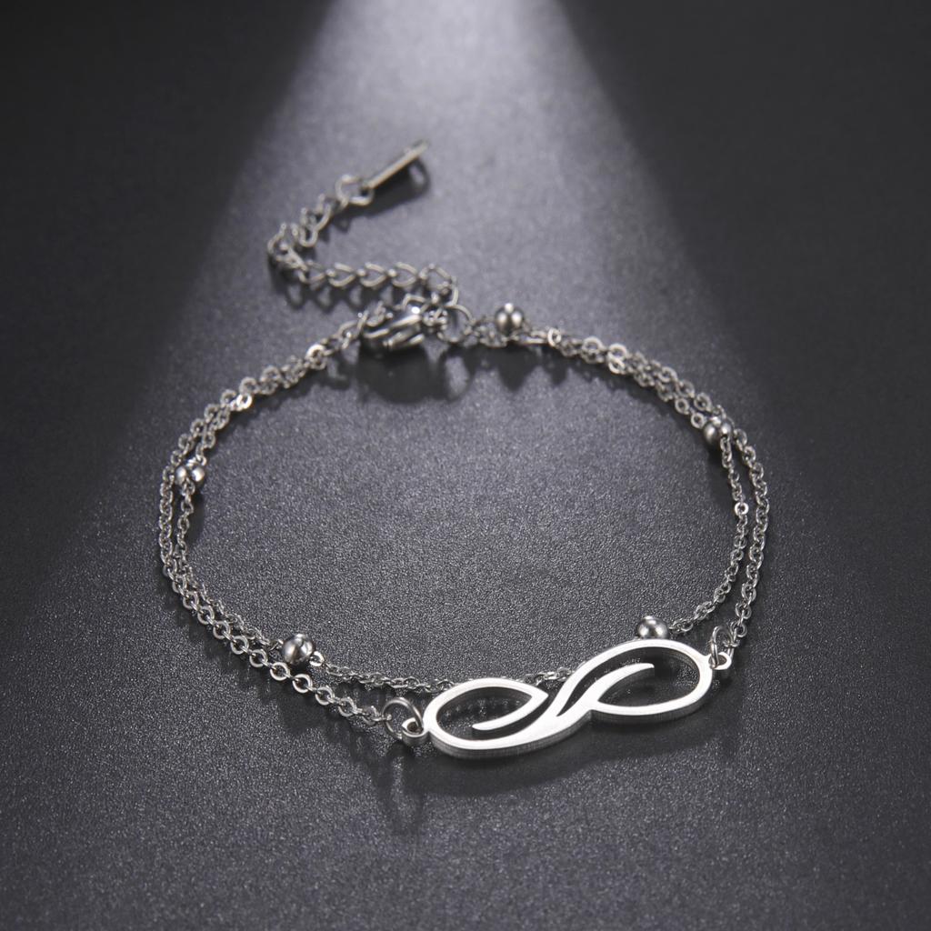 Double Layer Titanium Steel Cross Bead Bracelet With Infinity Symbol Pendant