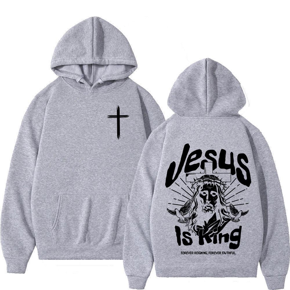 Jesus Is King Christian Bible Verse Hoodies Men Women Clothing Fashion Long Sleeve Sweatshirts Fleece Casual Oversized Pullover