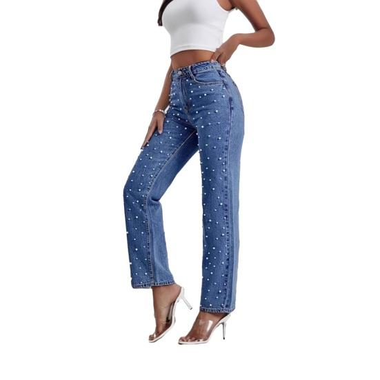 High Elasticity Slim Fit Denim Jeans for Women Zipper Fly Button Closure Jeans L синий
