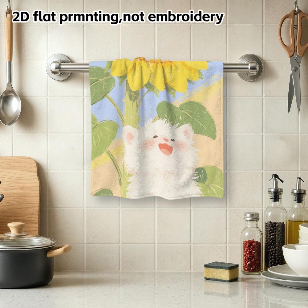 Smiling Cat Sunflower Hand Towel, Super Absorbent Bathroom Towel