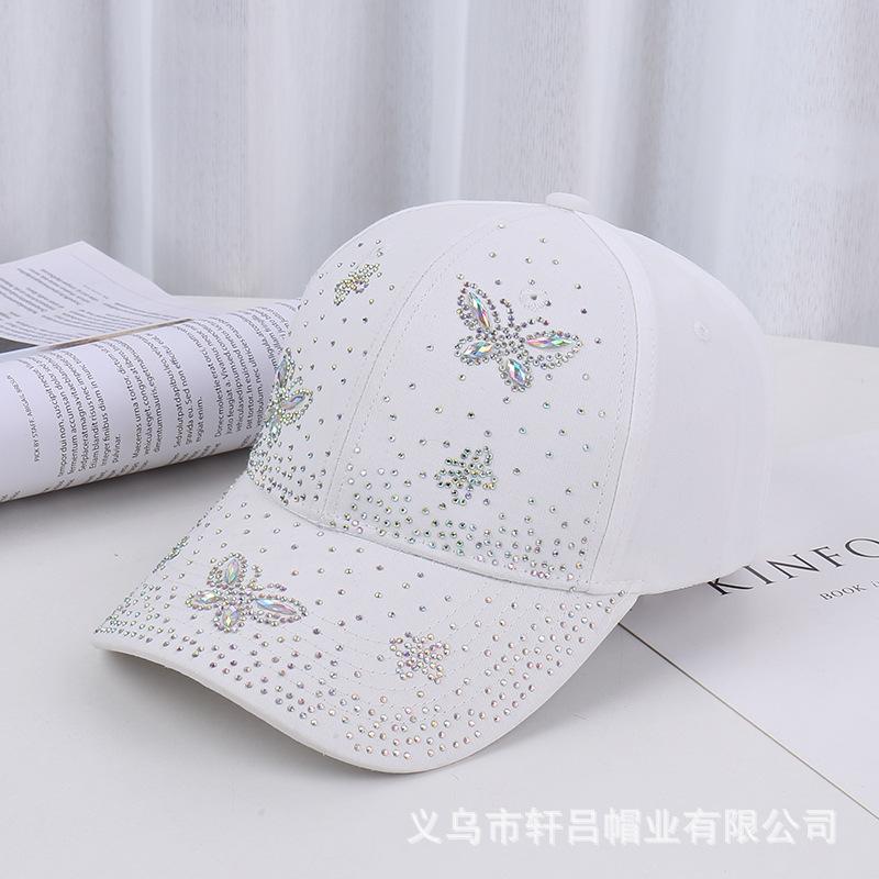 Spring and summer fashion new hot diamond butterfly baseball cap children trendy sun protection visor rhinestone cap