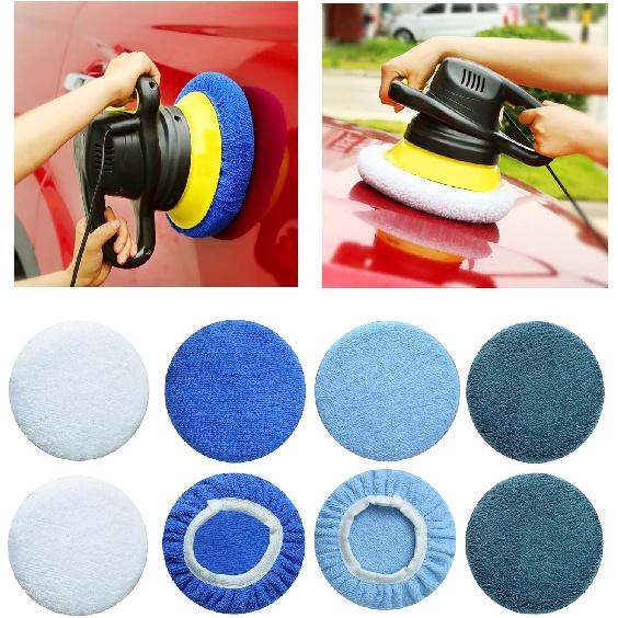 Boltigen 8Pcs 5-6 Inch Buffing Pads Orbital Polishing Pad 4 Colors 5'' To 6'' Microfiber Coral Fleece Bonnet Car Buffer Polisher Waxing Covers For