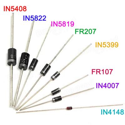 100 Stück/Set 8 Werte Gleichrichterdioden-Kit 1N4148 1N4007 1N5819 1N5399 1N5408 1N5822 FR107 FR207 Elektronische Schnelle Schaltdioden