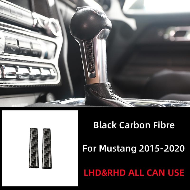 For Ford Mustang GT 2015- Accessories Carbon Fiber Interior Car Gear Lever Both Sides Trim Cover Trim Sticker Decal Decor