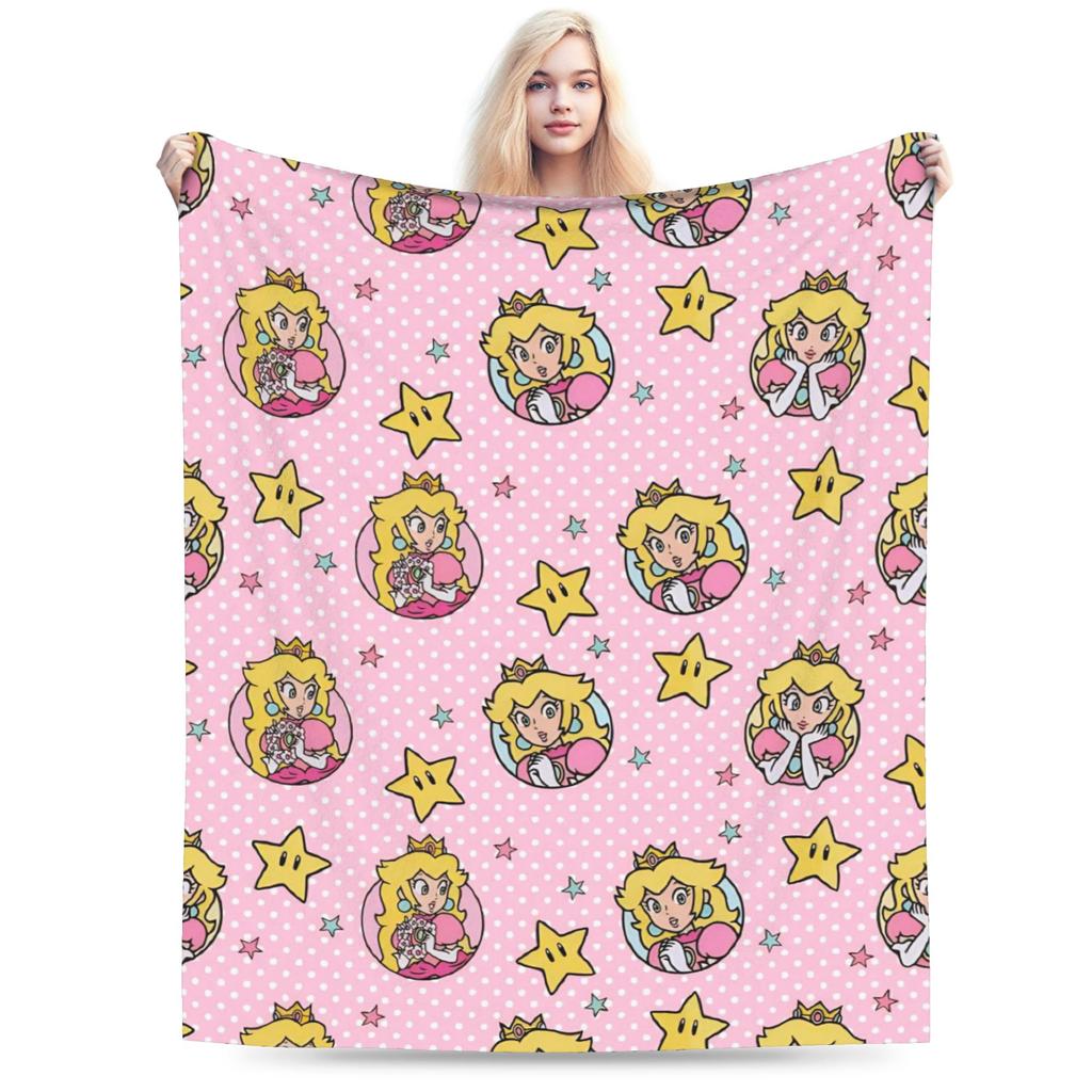 Princess Peach Star Fleece Throw Blanket Super Marioo Blanket for Home Office Super Warm Bed Rug