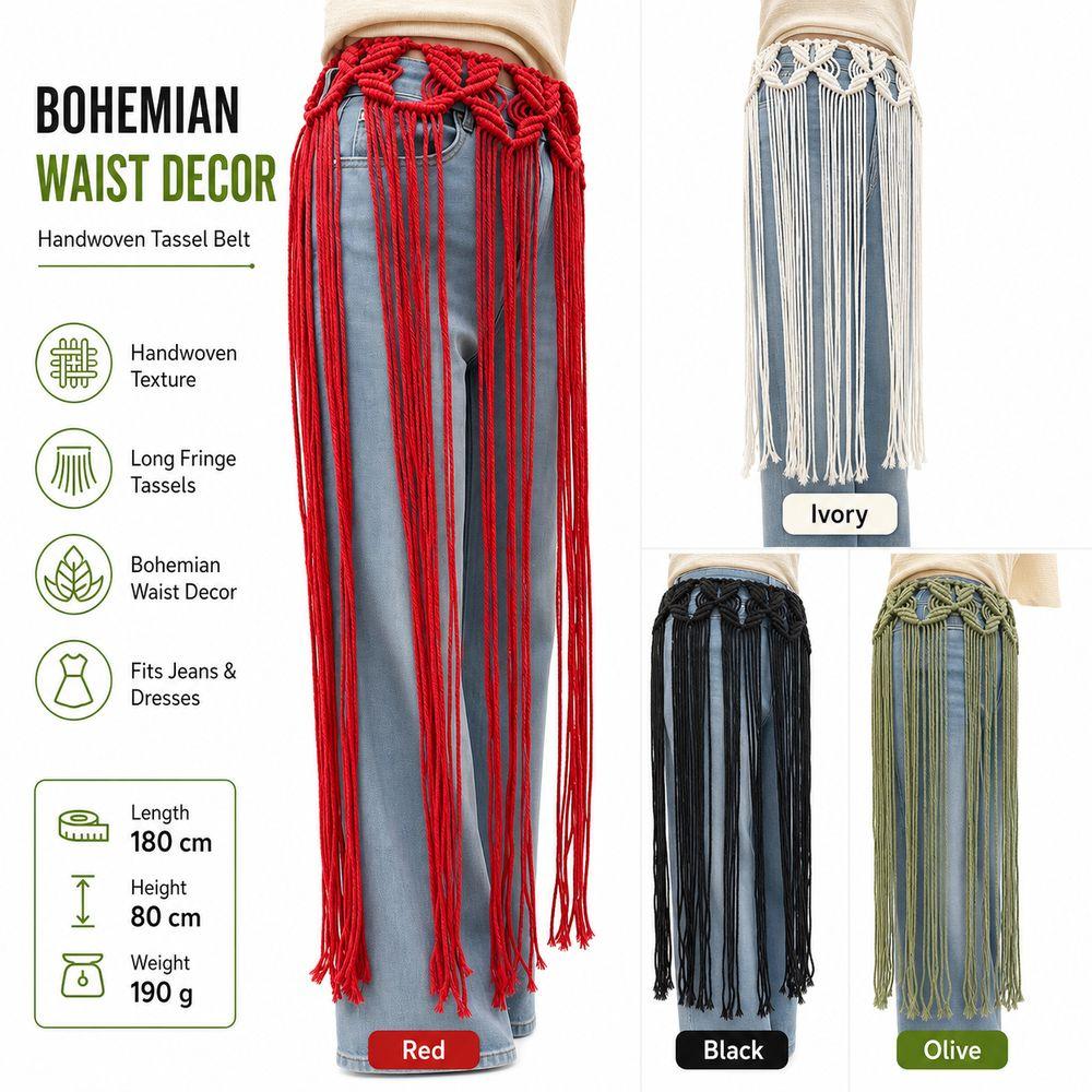Bohemian Netted Fringe Waistband Decorative Tassel Fringed Waist Belt Women's Waist Accessory