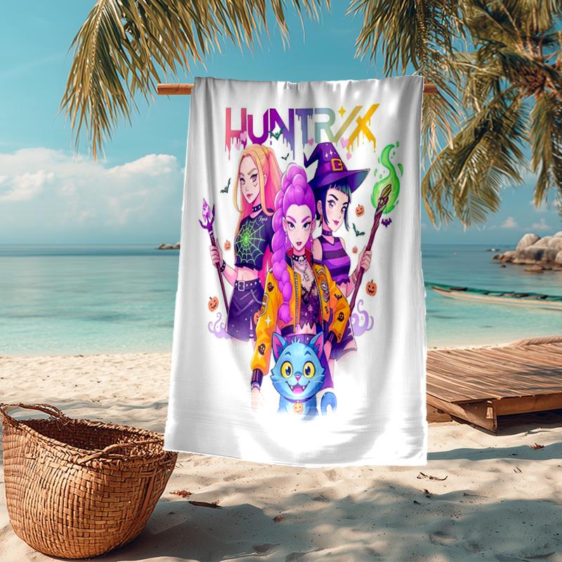 Ultra-Soft Beach Towel with KPop Demon Hunters Theme,Ideal for Pool - Camping, Diving - Perfect Travel Essential, Vibrant Beach Towel.