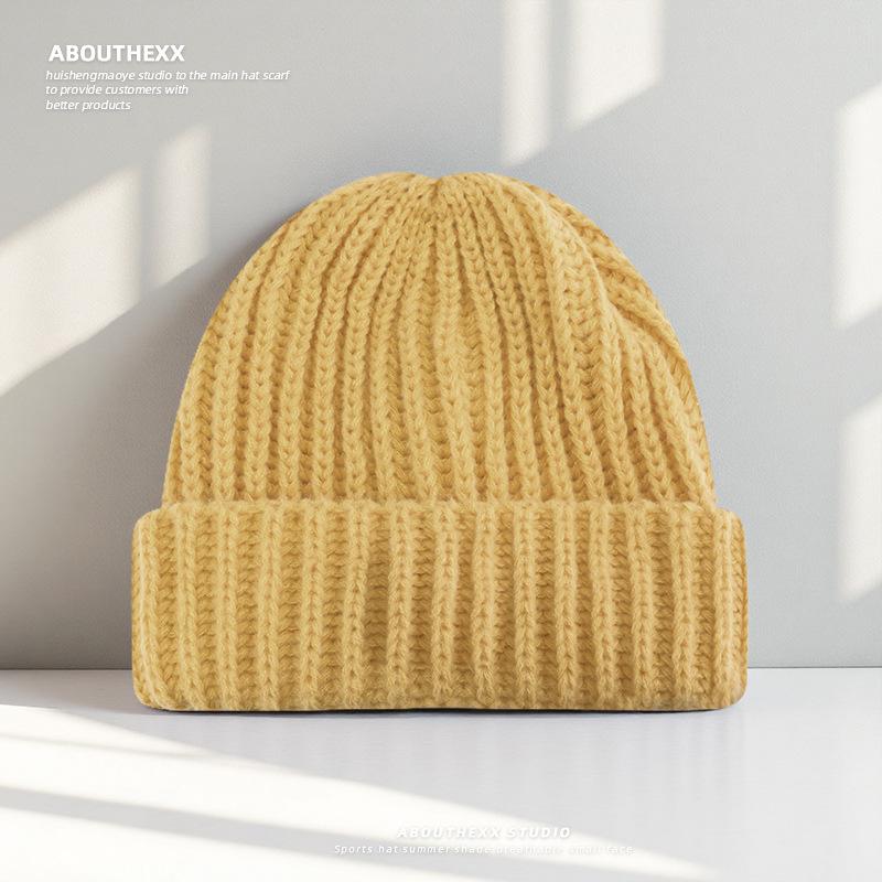 Large size Face slim Hat for Women Autumn and Winter Solid Color Thick Knitted Hat  Cold Proof and Versatile Ear Protecting Wool Hat for Men