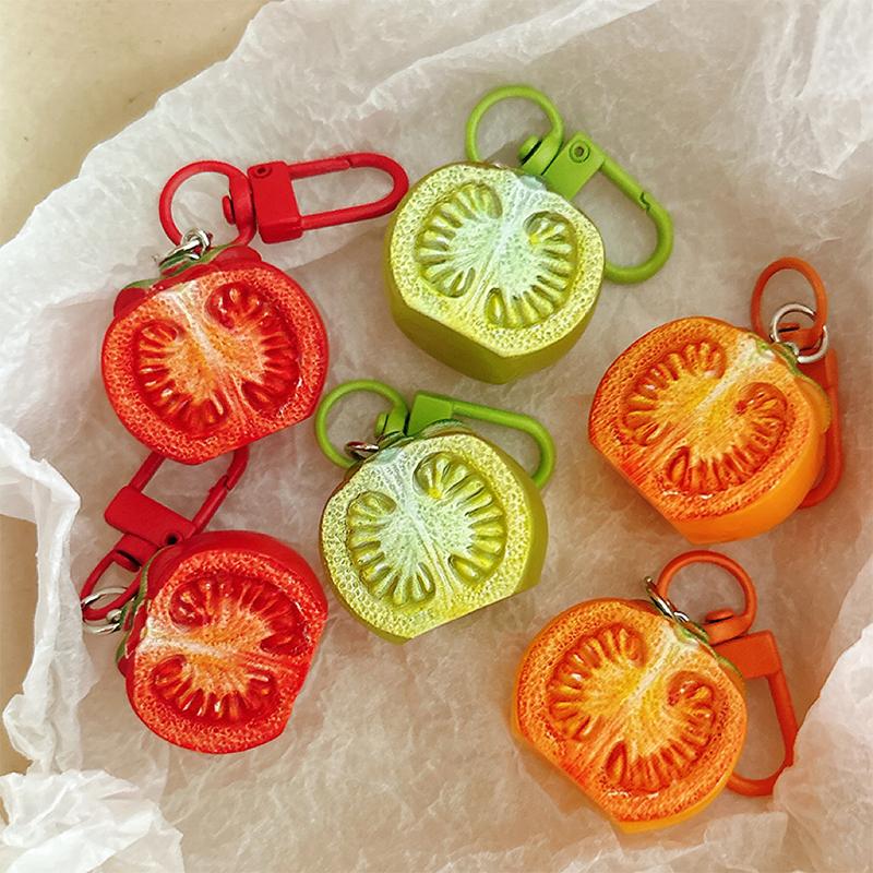 3D Red Tomato Keychain Resin Fruit Charm Cute Pendant For Phone Case/Bag Ideal Birthday Gift For Women And Girls