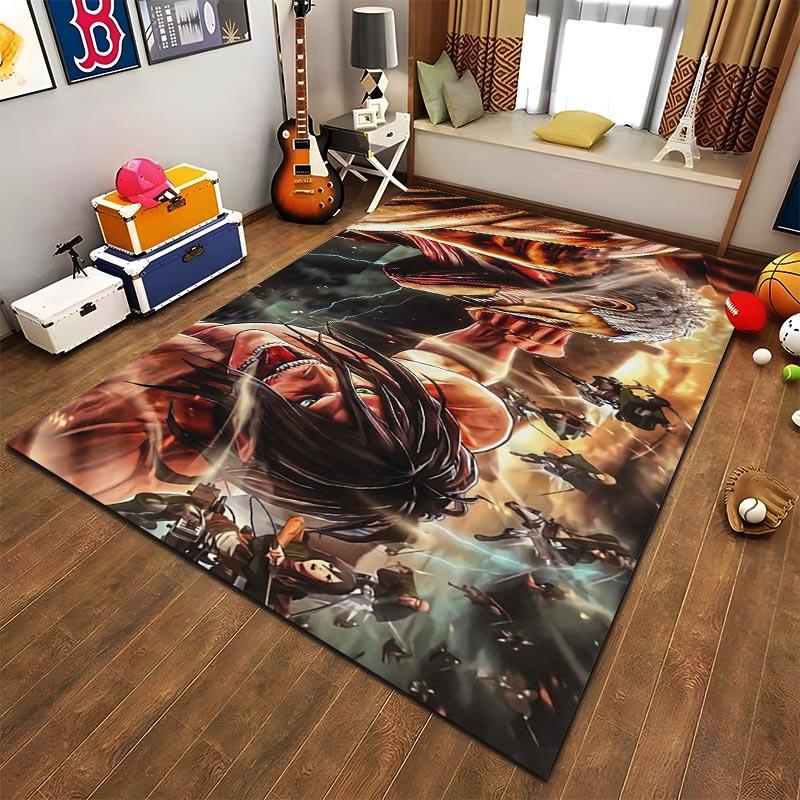 "Anime Style Battle Scene Carpet with Titans and Warriors Design" Suitable for Use As an Anti-slip for Living Room Bedroom Sofas
