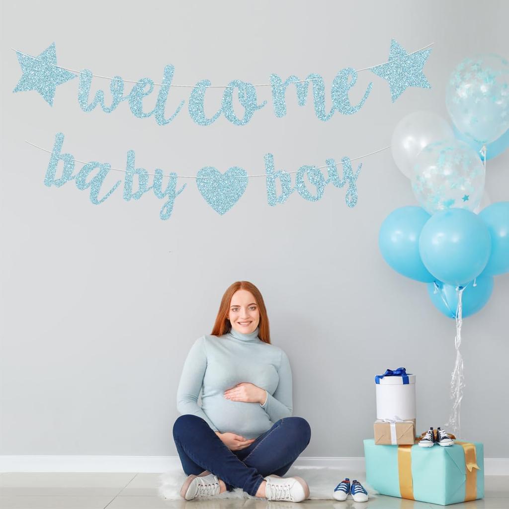 Baby Boy Shower Decorations - 3M Long Welcome Banner, Blue for Gender Reveal Party