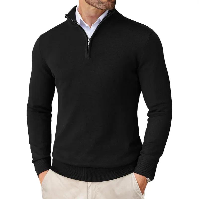 

Men s Long Sleeve Quarter Zip Stand Collar Sweatshirt - Casual Winter/Autumn Warm Top L чорний
