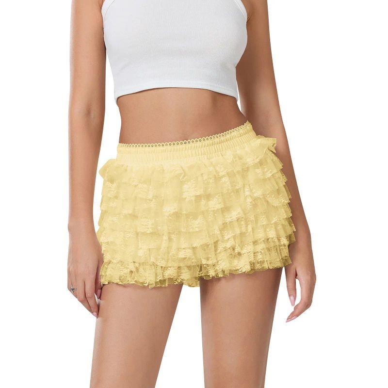 

Европейские и американские сексуальные пляжные горячие шорты с оборками, однотонные шорты для нижней части тела с низкой посадкой, кюлоты, женское нижнее белье, женское Yellow L