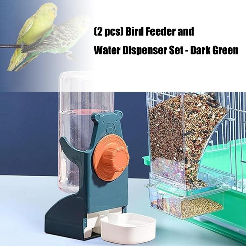 Pack of 2 Automatic Bird Feeder Water Dispenser Set for Parrots Cockatiels Pet Birds Easy Installation