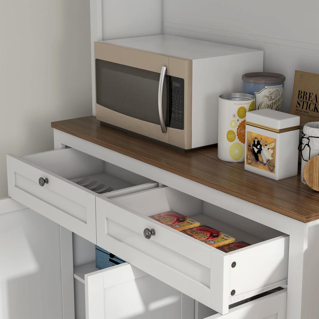 Credenza da cucina alta, mobile da cucina, 6 ante, 2 cassetti, piano di lavoro, ripiani regolabili, 100x40x180cm, bianco