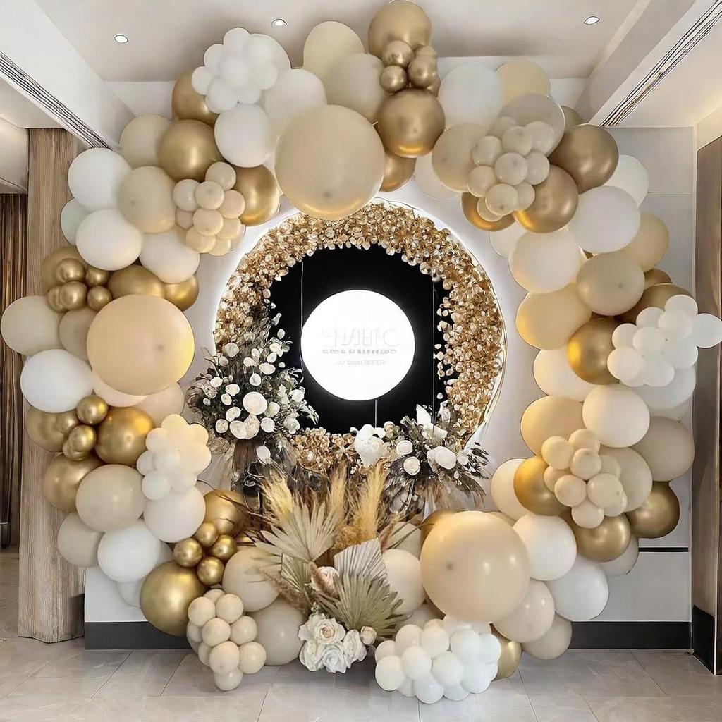 183Pcs Sand White Gold Latex Balloon Set Suitable for Birthday Parties, Weddings, Valentine's Day Party Decoration