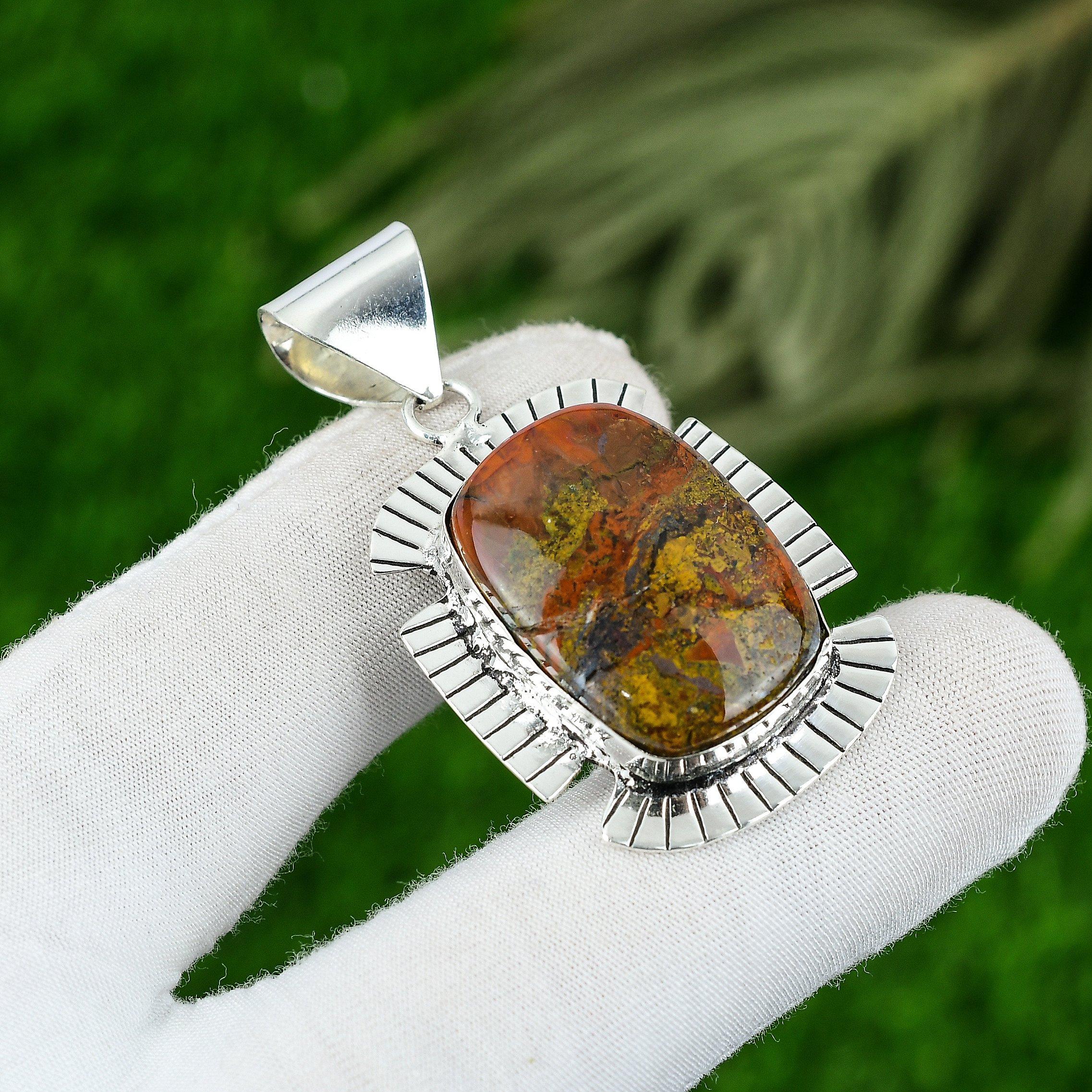 

925 Sterling Silver Natural Seam Agate Anniversary Wedding Wife Pendant Jewelry