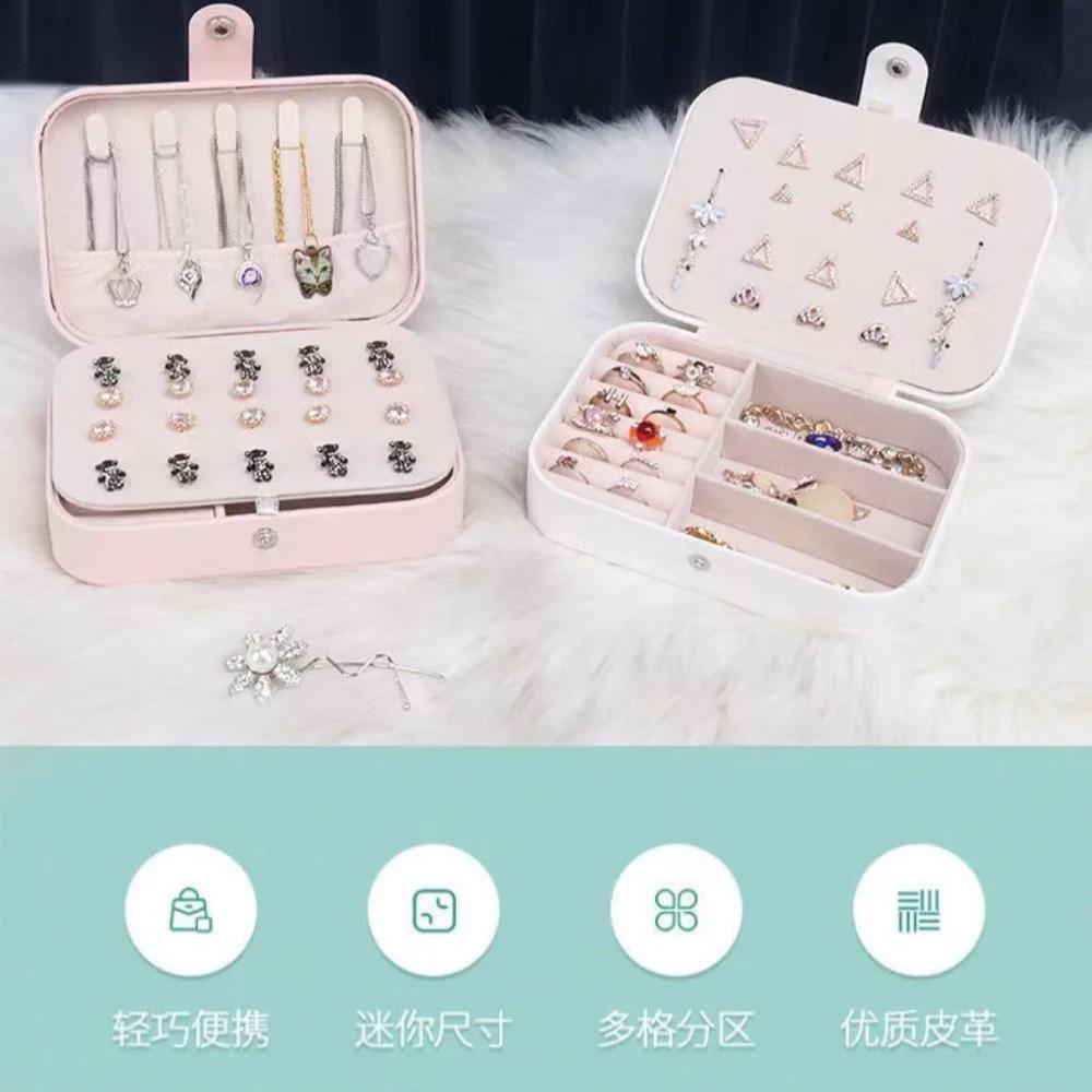 Portable Jewelry Box Jewelry Organizer Display Travel Jewelry Case Boxes Button Leather Storage Zipper Jewelers