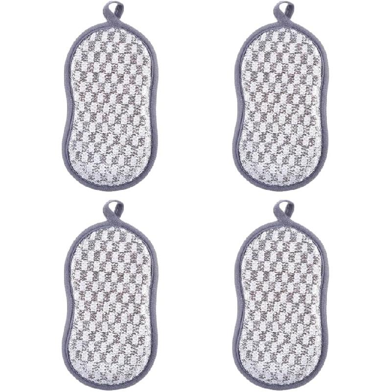 4 Pack Dish Sponge for Washing Dishes Cleaning Kitchen, All-Purpose, Non Scratch, Rough Scrubbers Side for Non-Stick Cookware, Soft Microfiber Scrub