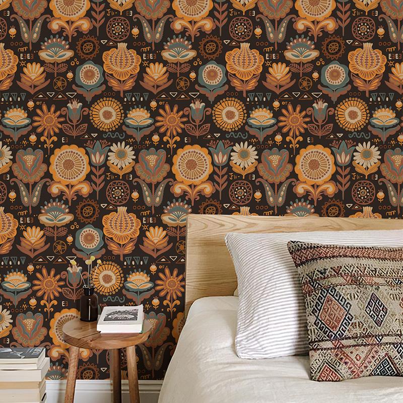 

Богемные цветочные самоклеящиеся обои Ретро цветы ПВХ 100% водонепроницаемые обои Отклей и приклей Наклейки на стены Украшение дома 44x1000CM