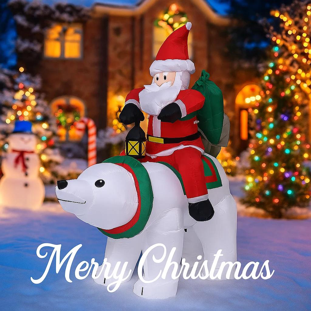 5.91FT Yard Party Decoration Inflatable Santa Claus Polar Bear Gift Box Toy LED Light Xmas Home Supplies Ornament Christmas Gift