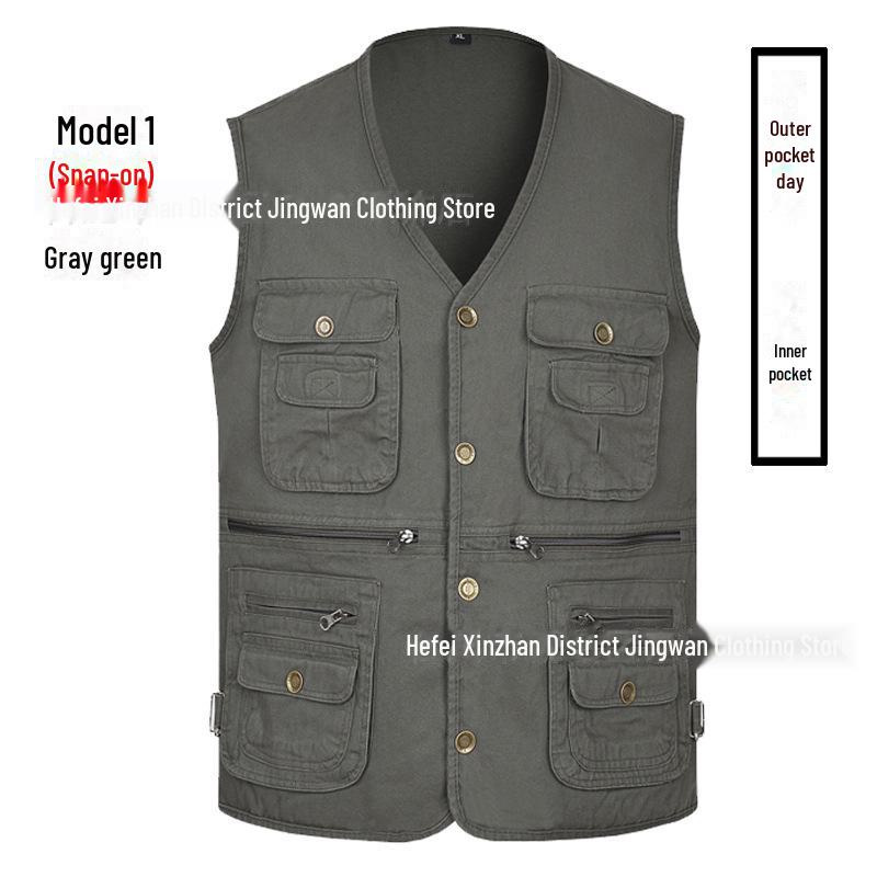 Men's Plus Size Pure Cotton Multi-Pocket Fishing Photography Vest