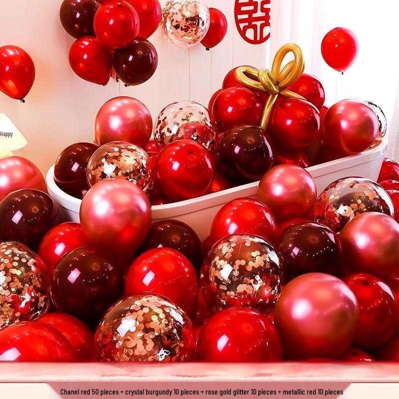 Red Double-Layer Wedding & Engagement Balloon Set - Thickened Style for Celebration & Decor