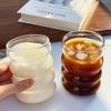 4Pcs Creative Glass Cups Coffee Mug Vintage Drinking Glasses Ribbed Iced Coffee Glasses Tumbler Cup with Straws Set
