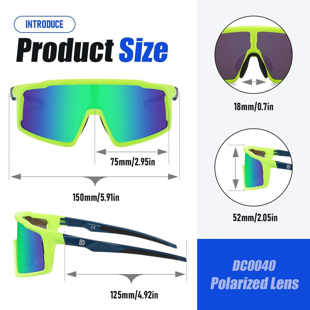 DUCO Polarized Sports Sunglasses with UV400 Protection for and Size 0040 Men's Cycling, Baseball, Tennis, Driving, Running, Fishing, Golf, Marathons,