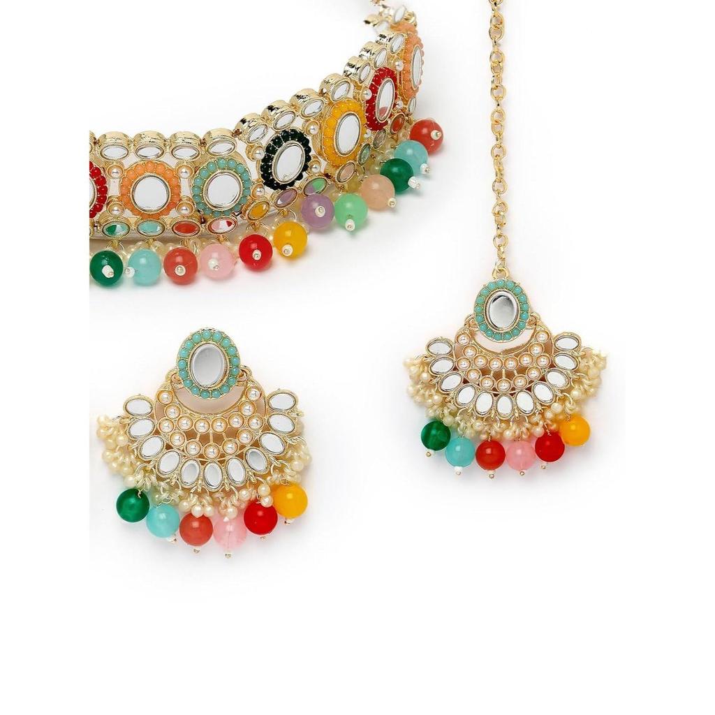 Classy Choker Necklace Earring Jewellery Set with Maangtikka Jewellery Set for Women