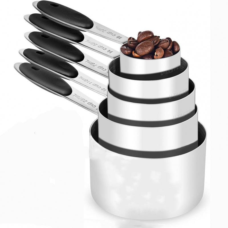 10-Piece Stainless Steel Measuring Cups and Spoons Set for Coffee, Seasoning, and Baking.