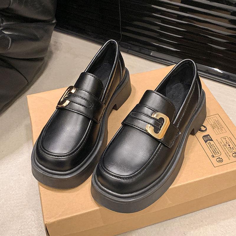 

Platform loafers women s spring 2025 new British style small leather shoes black single shoes versatile one pedal Japanese 35 чёрный